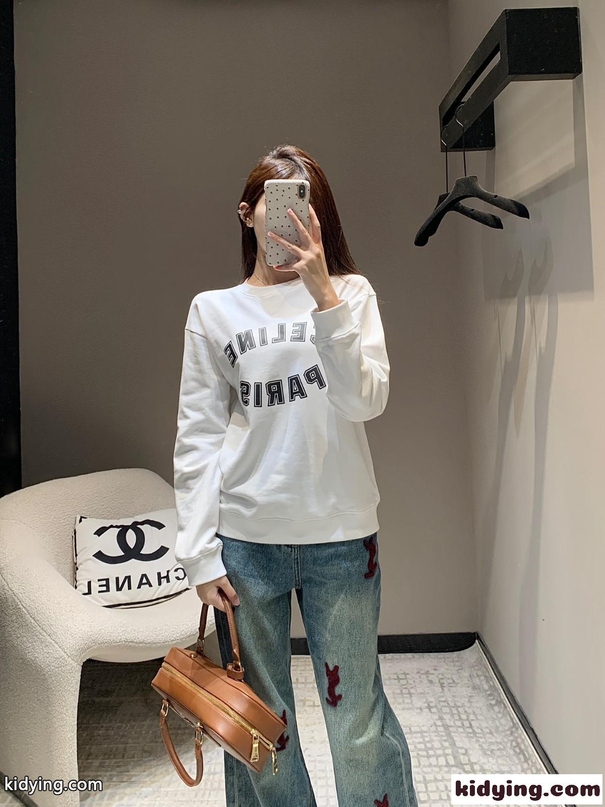 シンプル ロゴプリント セリーヌ Tシャツ コピー コットン スウェットシャツ ホワイト-0