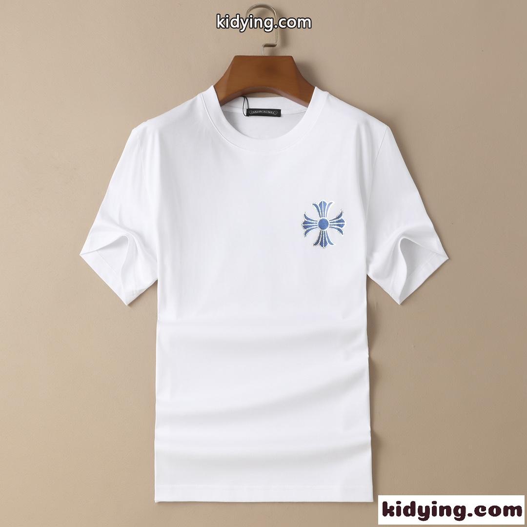 春夏新作 柔らかい スリム クールネック カジュアル 定番 クロムハーツ tシャツ コピー メンズ 半袖 ホワイト ブラック-0