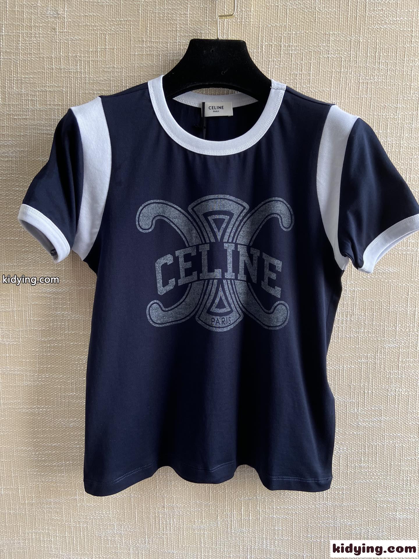 人気 コットン トリオンフ ロゴ プリント セリーヌ Tシャツ コピー 半袖 クルーネック トップス-4
