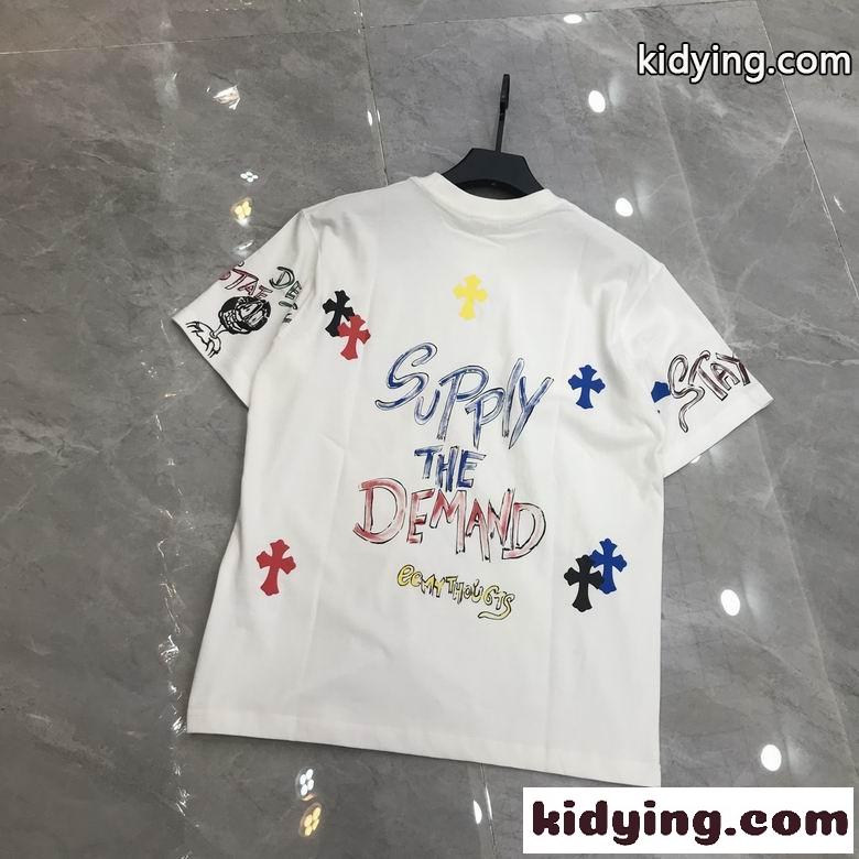 オシャレ ロゴ クルーネック 着心地抜群 柔らかい 通気性 クロムハーツ 半袖Tシャツ コピー カジュアル ホワイト ブラック-3