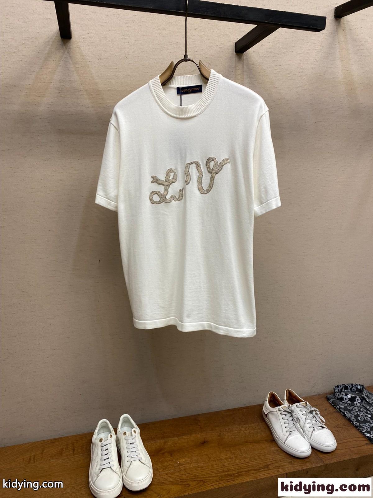 エンベリッシュドショートスリーブコットンクルーネック ルイ・ヴィトン Tシャツ コピー-2