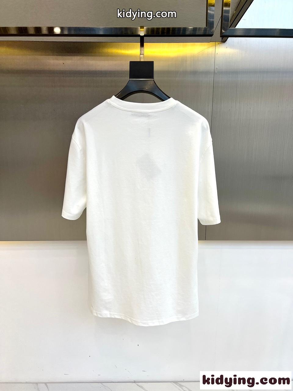 ロゴ入り クルーネック 半袖Tシャツ プラダ Tシャツ コピー コットン ホワイト-4