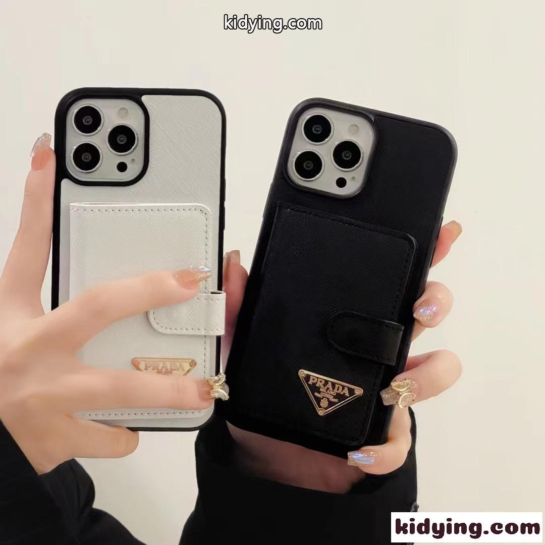 プラダ スマホケース コピー シンプル 上品 カード収納 アイフォンケース-0