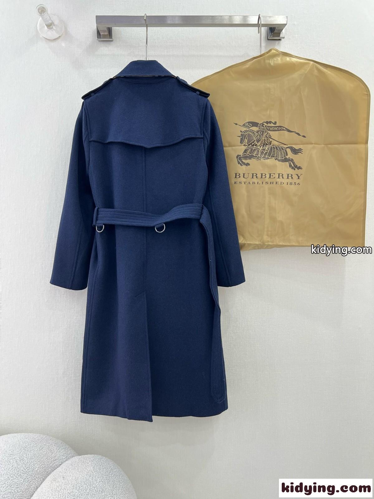 ダブルブレスト カシミヤ ロングコート ベルト付き バーバリー ジャケット コピー ブルー-4