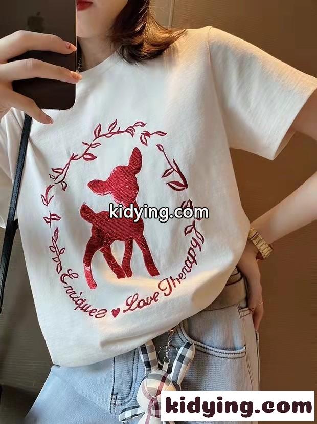 カジュアル おしゃれ ミュウミュウ 半袖tシャツ コピー ラウンドネック 人気 トップス-1