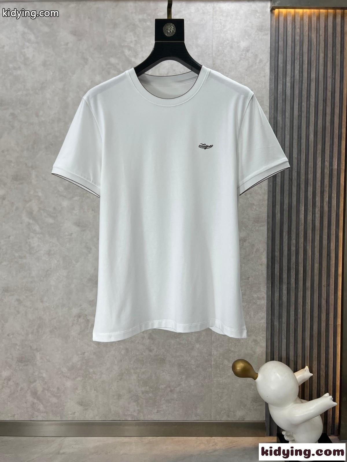 カジュアル クルーネック エルメネジルド・ゼニア 半袖Tシャツ コピー 刺繍入り ホワイト-0