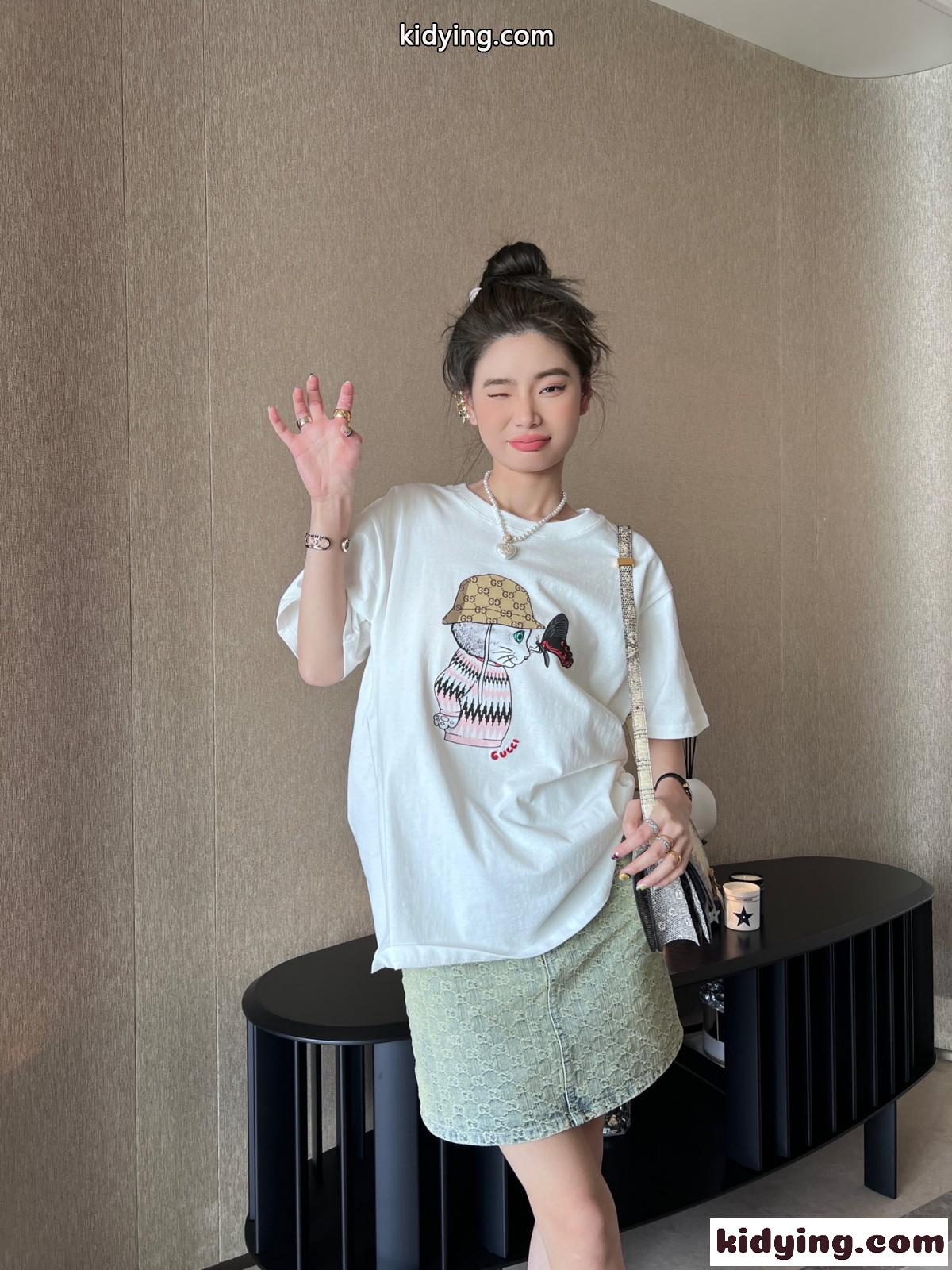 おしゃれ 春夏 新作 プリント ゆったり トップス カジュアル ユニセックス グッチ 半袖Tシャツ コピー クルーネック-3