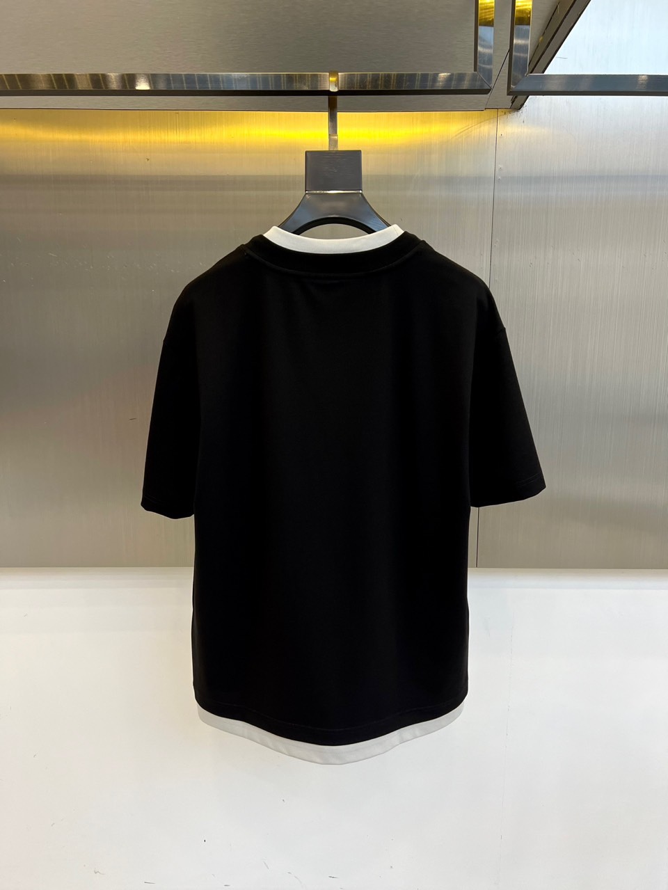おしゃれ レイヤード風 半袖Tシャツ バーバリー Tシャツ 偽物 コットン ブラック-3