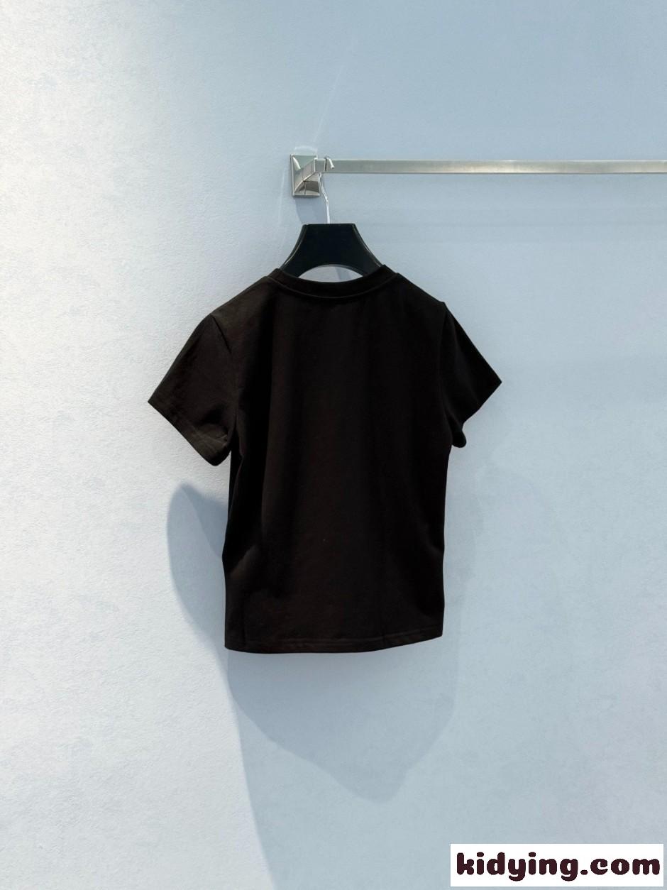 シンプル ロゴ入り 半袖Tシャツ アレキサンダーワング Tシャツ 偽物 コットン ブラック-1