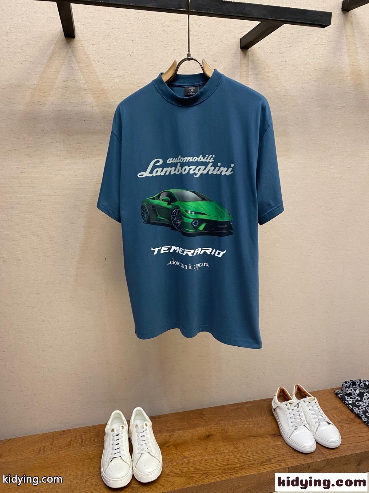 BALENCIAGA x Lamborghini プリント コットン Tシャツ スーパーコピー ブルー-2