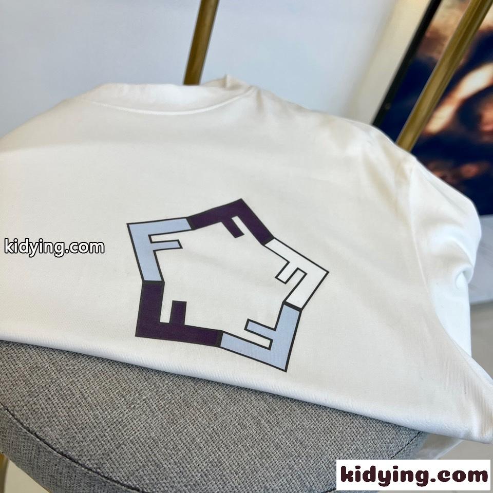 カジュアル ロゴプリント クルーネック フェンディ 半袖Tシャツ コピー ホワイト-2