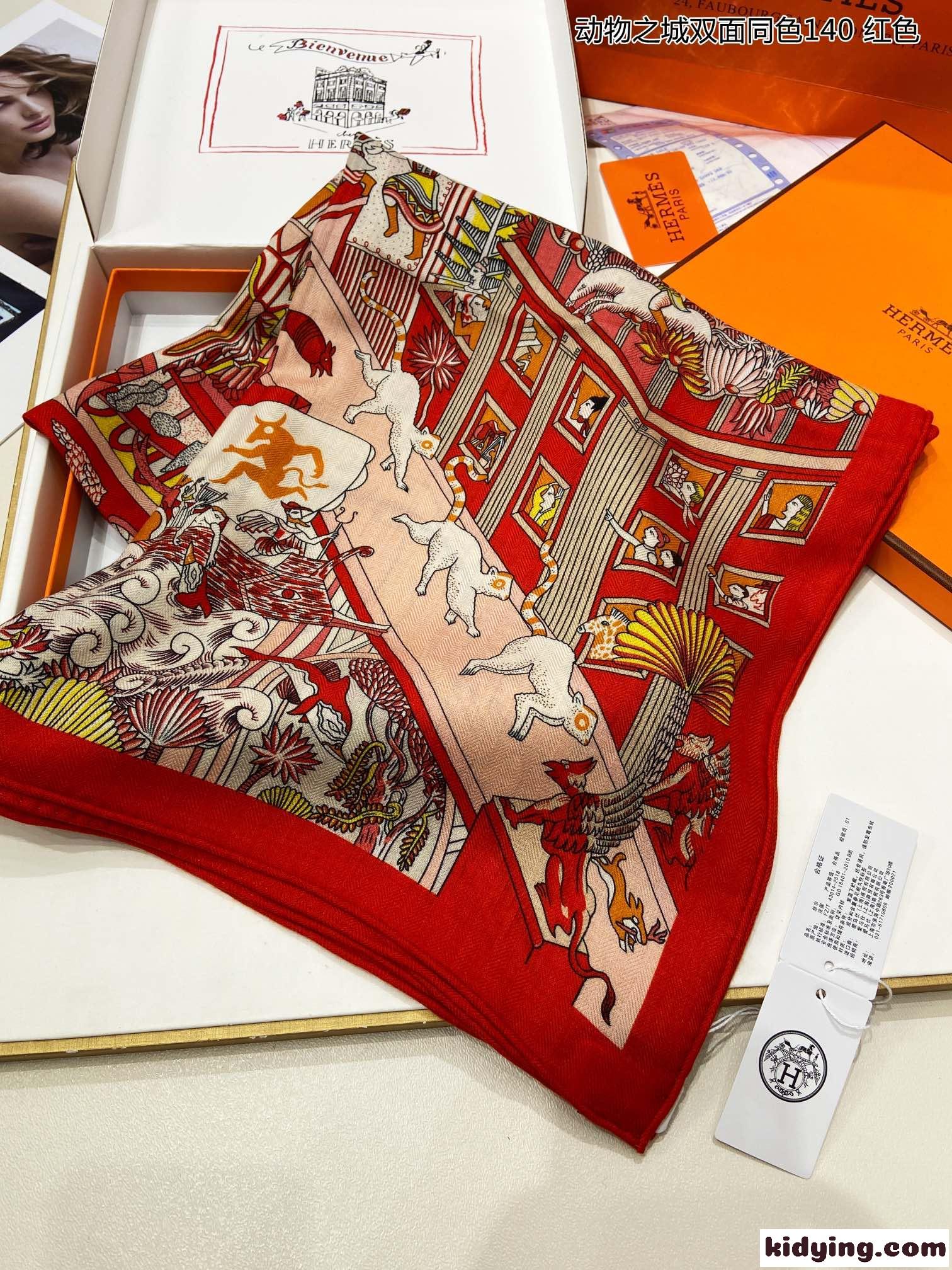 カレ140 ショール シルク＆カシミヤ Animapolis エルメス スカーフ コピー 140cm*140cm レッド-1