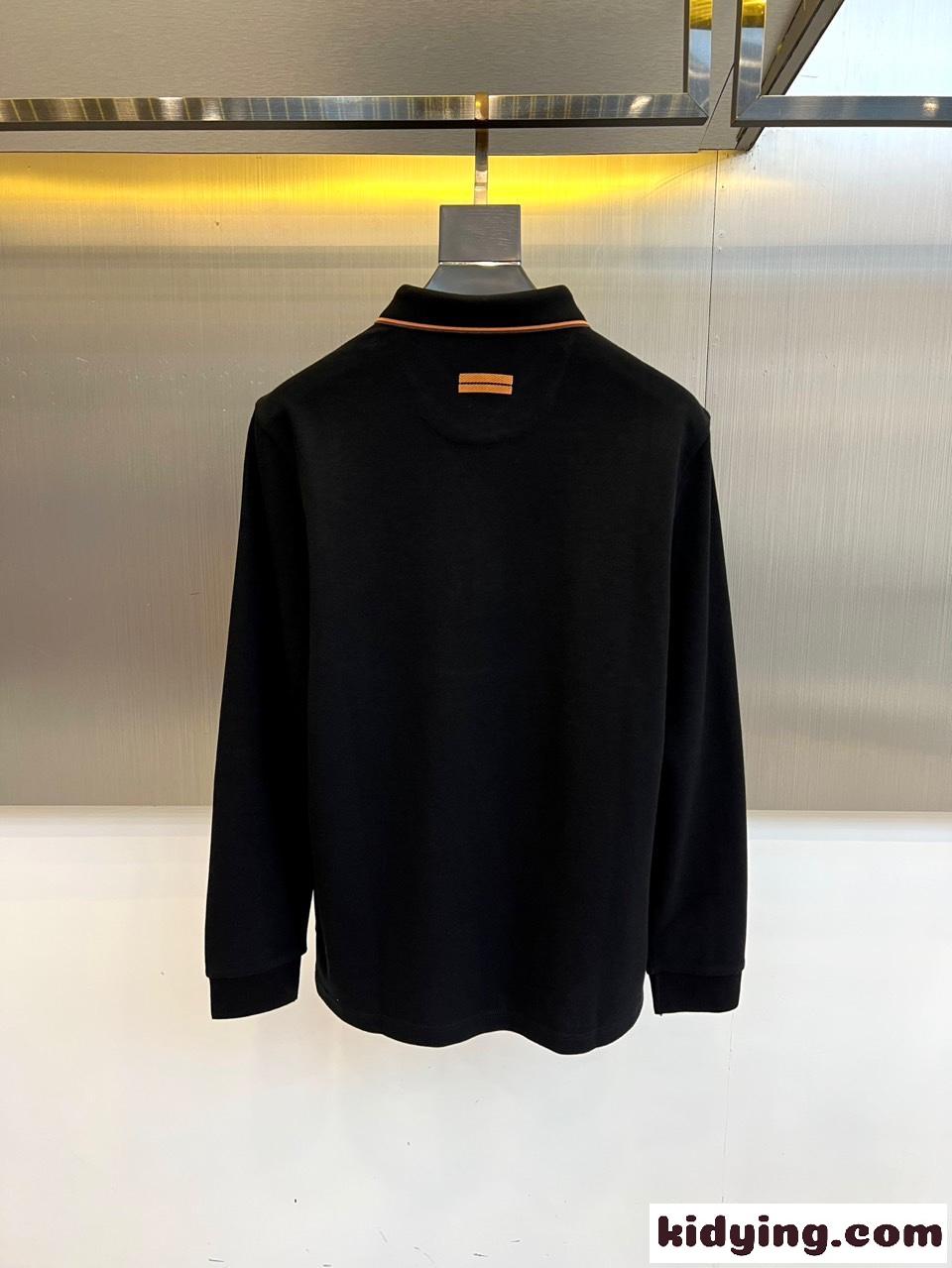 洗練された クラシック エルメネジルド・ゼニア Tシャツ コピー 長袖 ポロシャツ ブラック-4