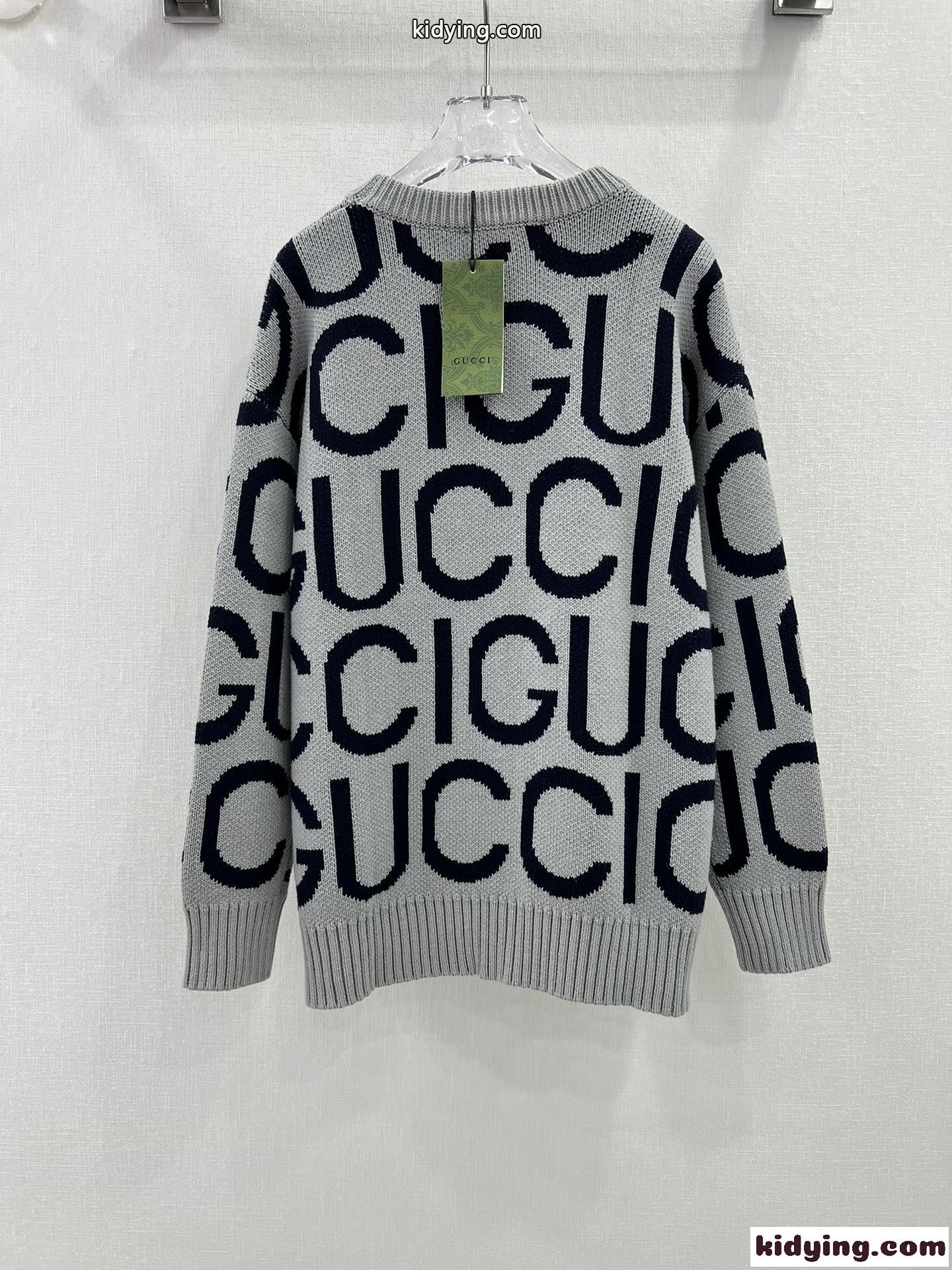 GUCCI インターシャ ウール セーター グッチ セーター コピー グレー-2