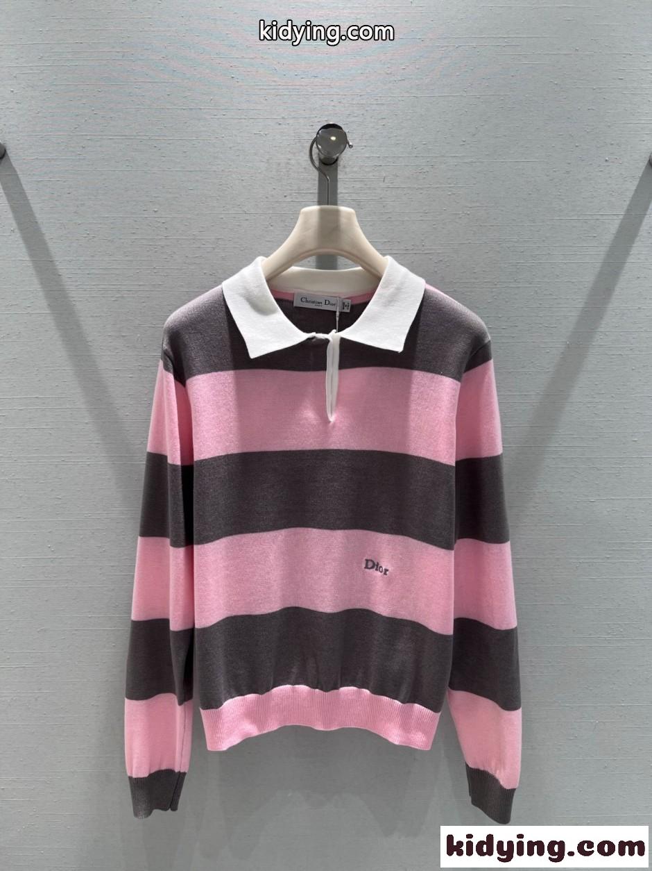Dior Marinière ロングスリーブ ポロシャツ クリスチャン・ディオール セーター コピー ピンク-0