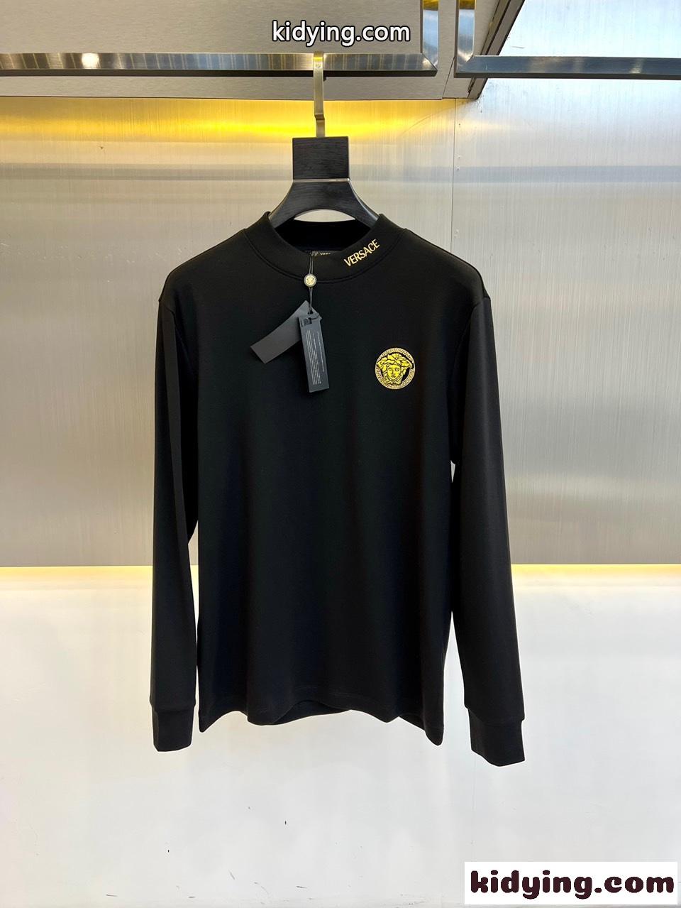 ベーシック メンズ 合わせやすい ヴェルサーチェ Tシャツ 偽物 長袖Tシャツ ブラック-0