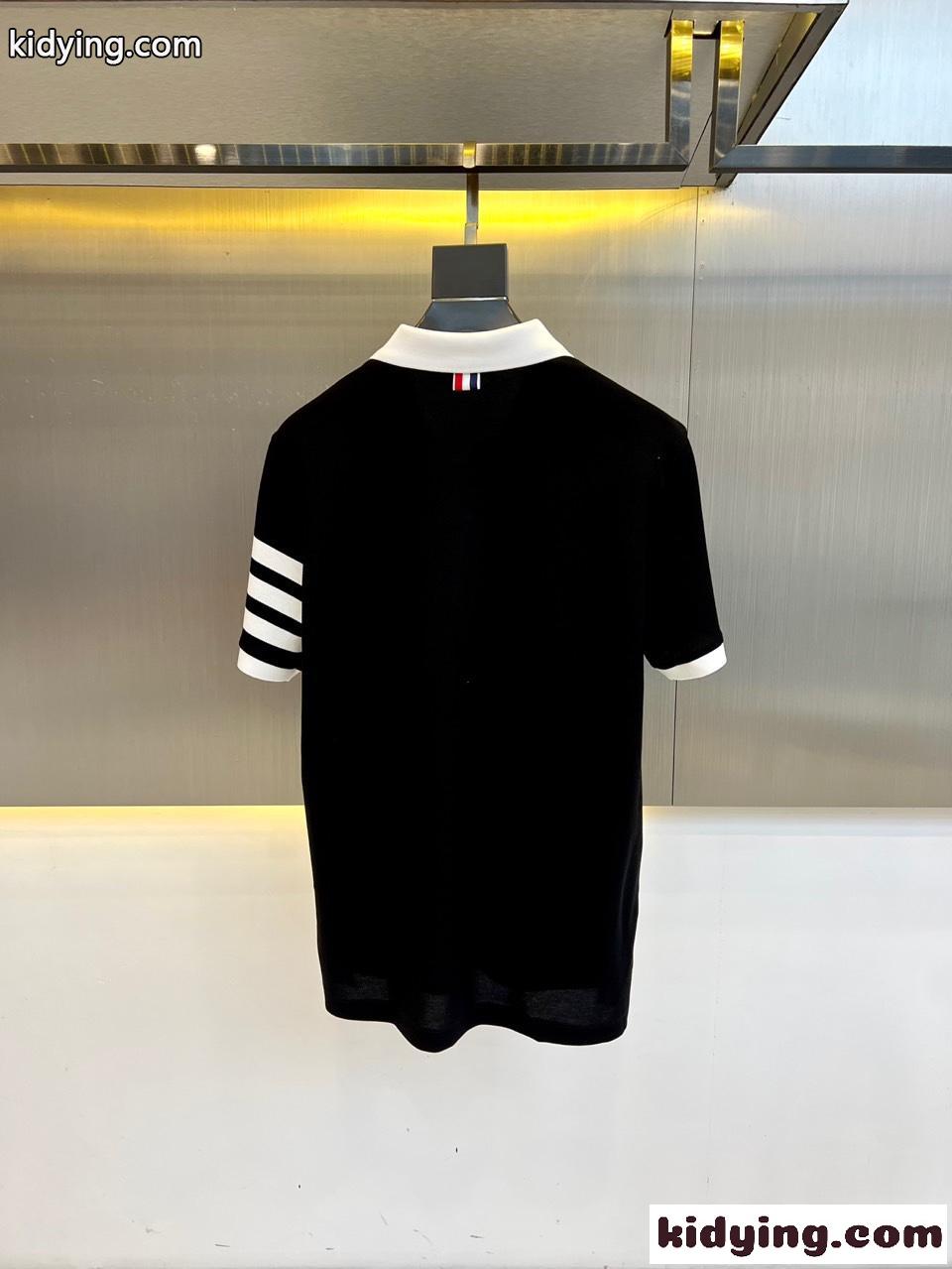 バイカラー コットン 半袖 ポロシャツ トムブラウン Tシャツ 偽物 ブラック-1