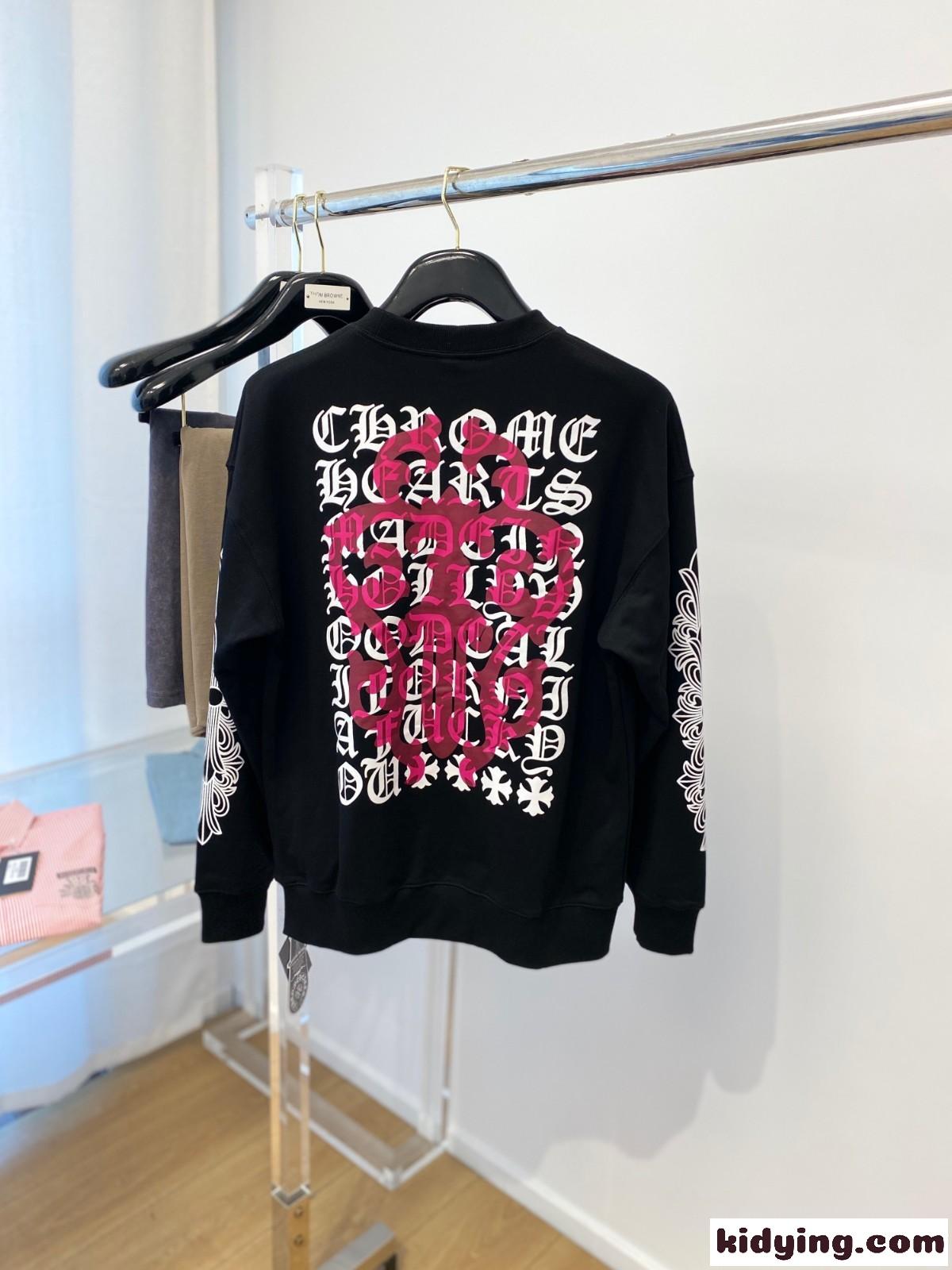 クロムハーツ Tシャツ コピー 定番 おしゃれ ロゴ プリント クルーネック スウェットシャツ ブラック-4