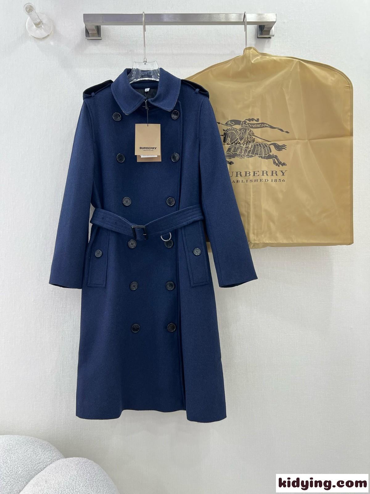 ダブルブレスト カシミヤ ロングコート ベルト付き バーバリー ジャケット コピー ブルー-0