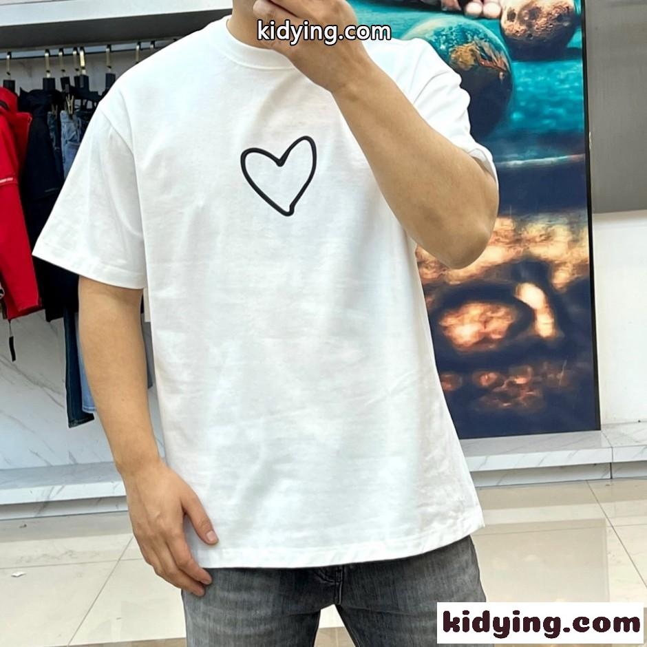 ハート ロゴ 半袖Tシャツ バレンシアガ Tシャツ 偽物 クルーネック ホワイト-1