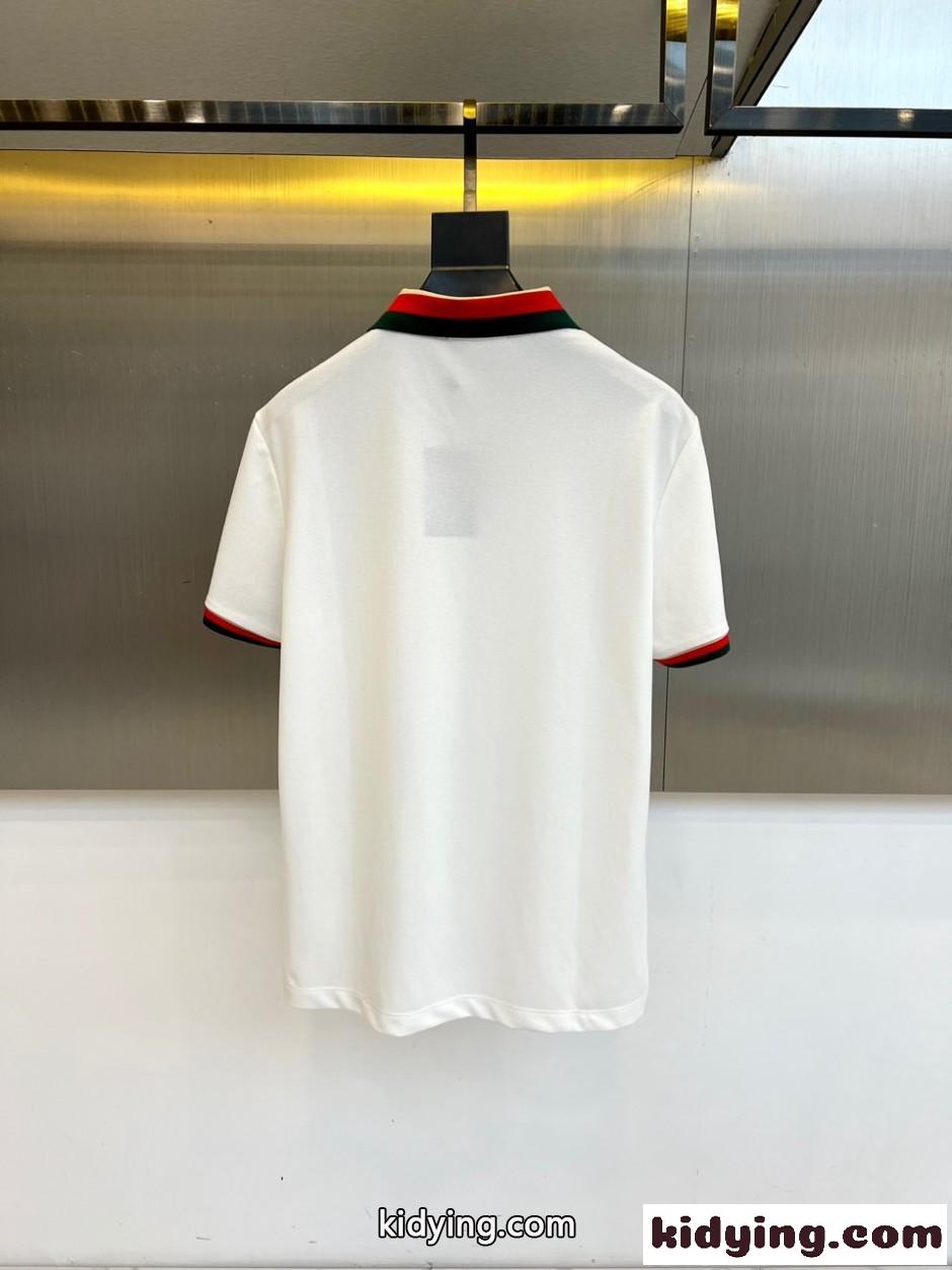 洗練された カジュアル スキッパーポロシャツ グッチ Tシャツ 偽物 ホワイト-3