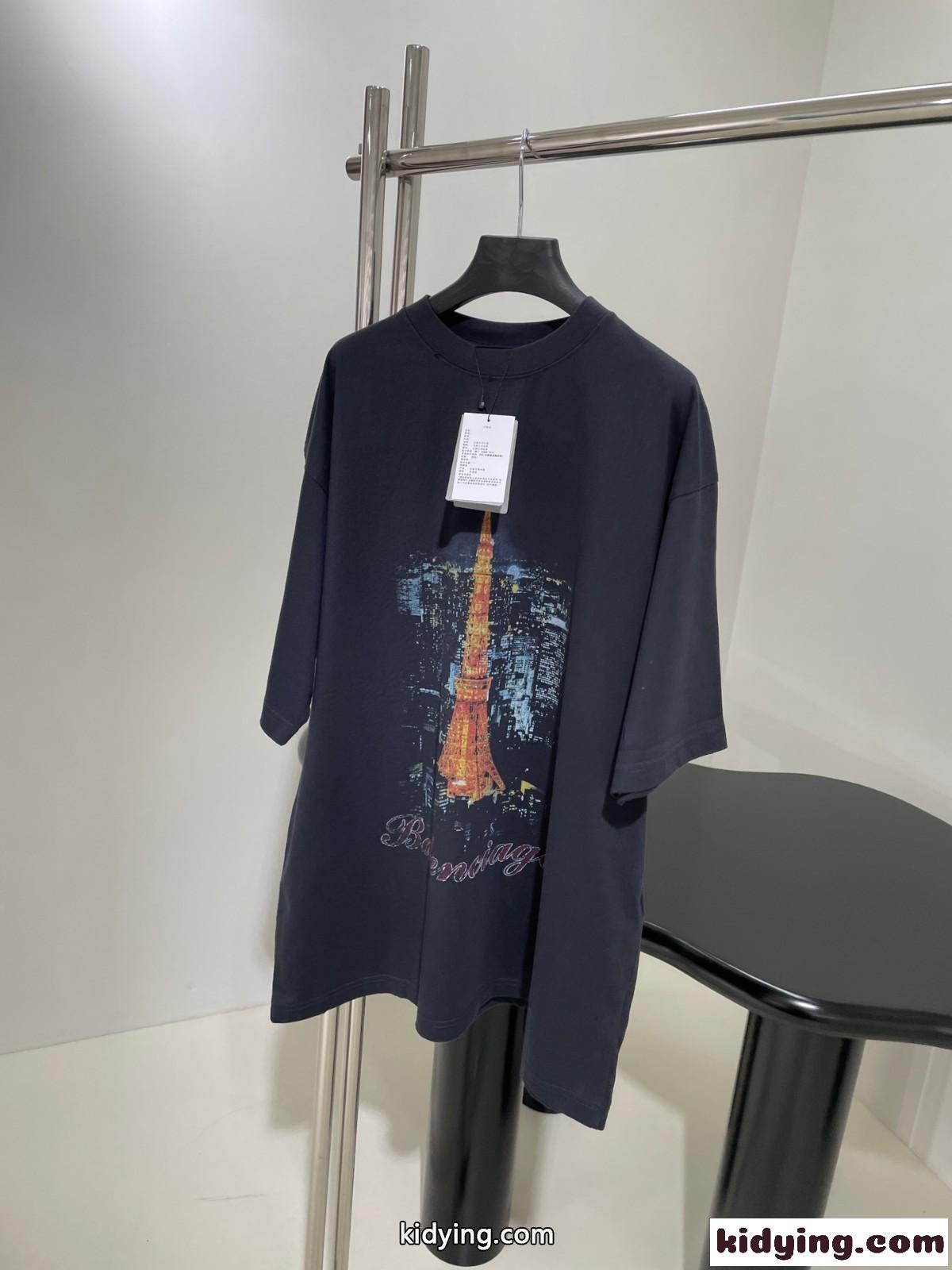 バレンシアガ 半袖Tシャツ コピー ユニセックス オーバーサイズ プリント Tシャツ-0