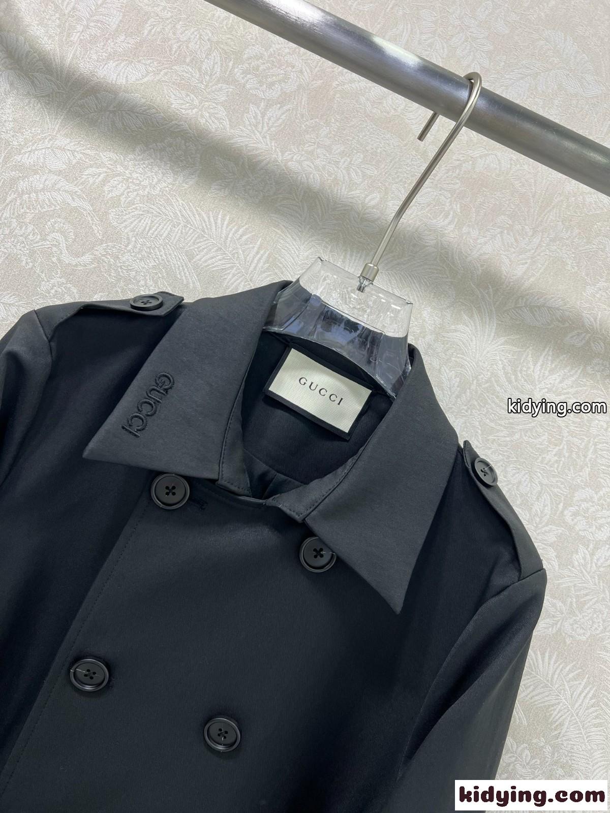 クラシック コットン ダブルブレスト トレンチコート グッチ ジャケット コピー ブラック-2