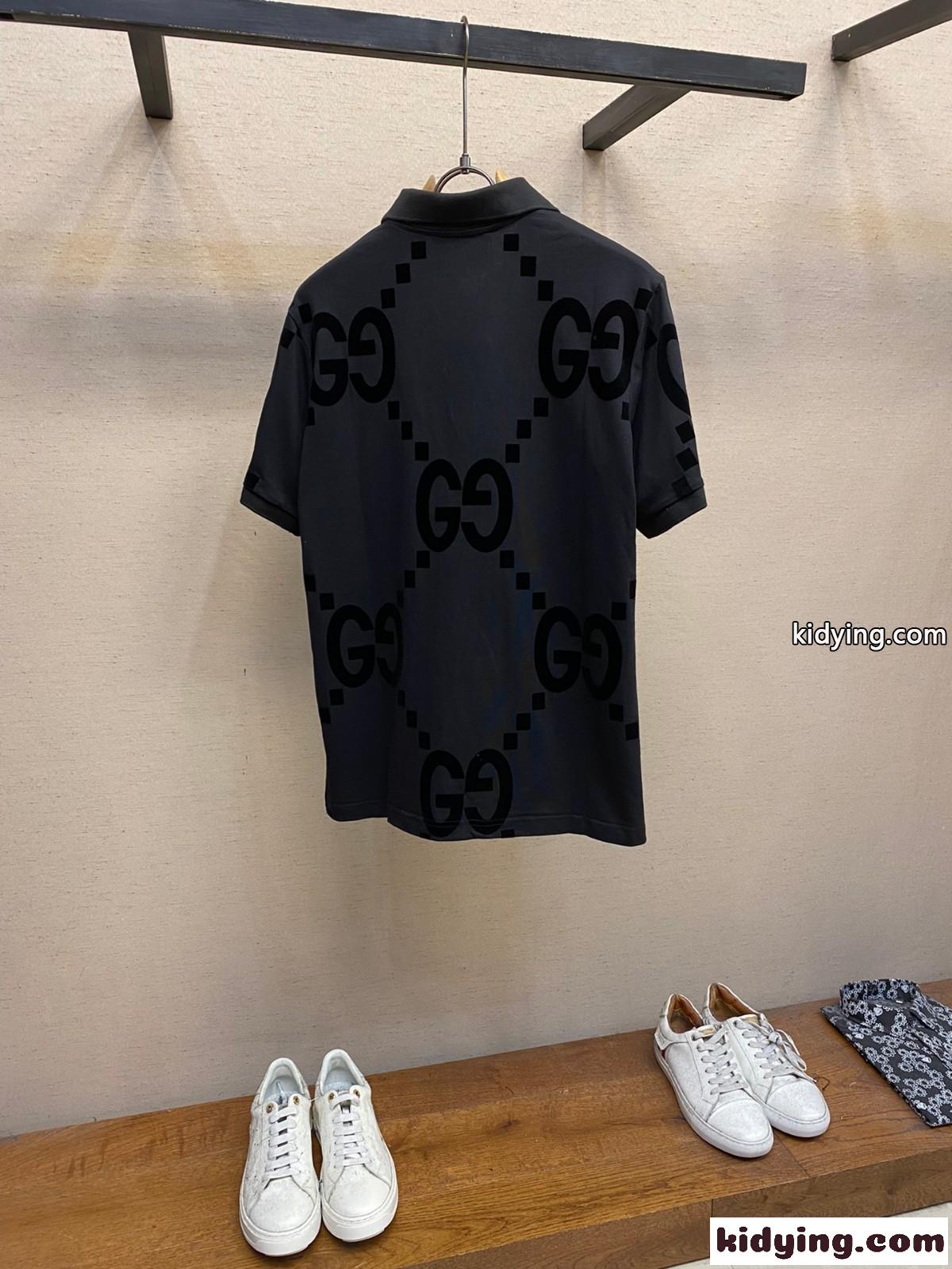 洗練された カジュアル グッチ 半袖Tシャツ コピー コットン ポロシャツ ブラック-2