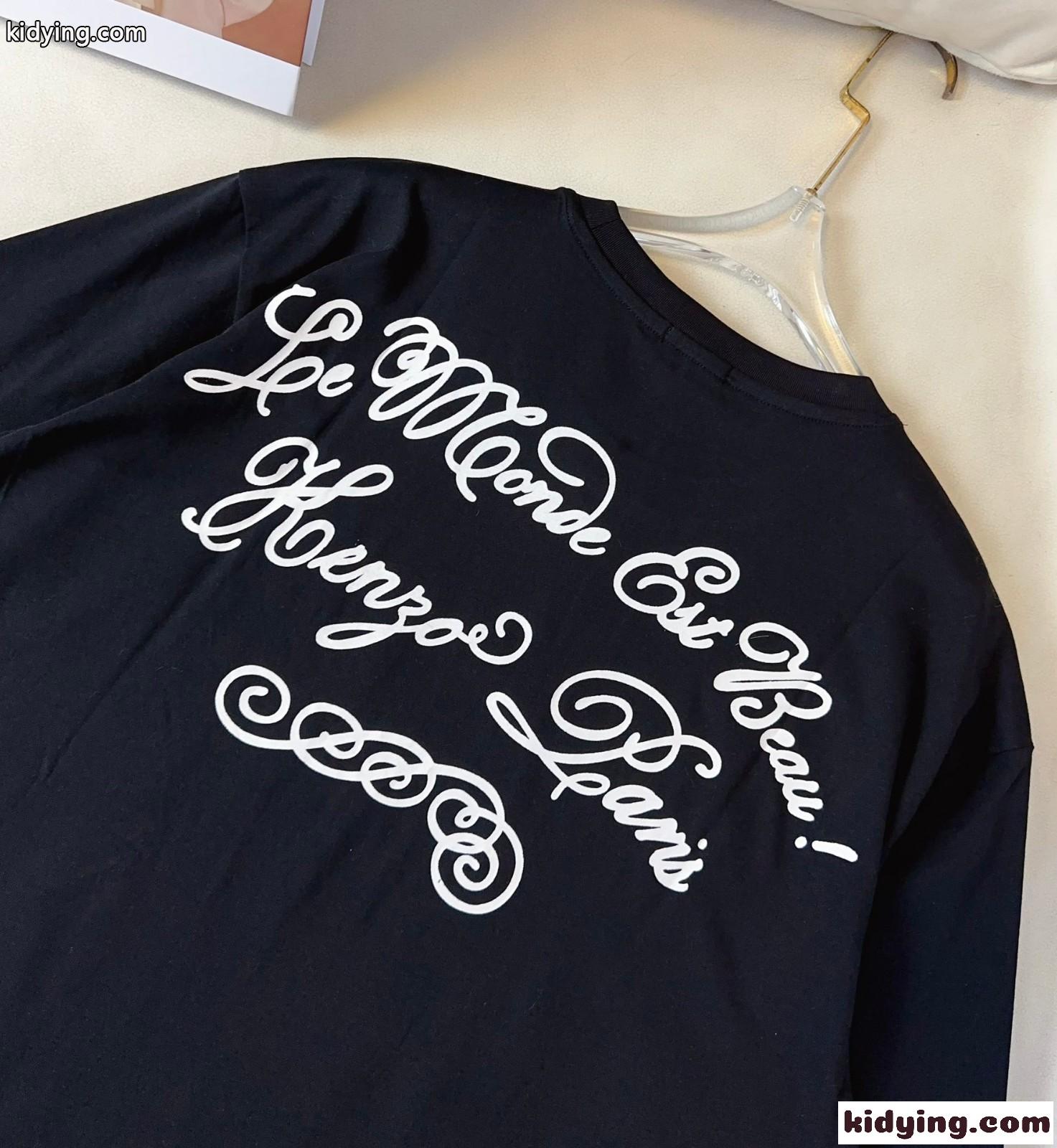 マルチカラー コットン 半袖Tシャツ ケンゾー Tシャツ コピー ブラック-4