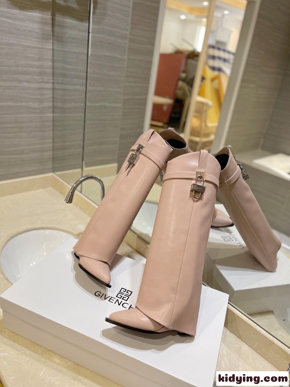 シャークロック カウボーイ ブーツ レザー ジバンシィ ブーツ スーパーコピー ピンク-1