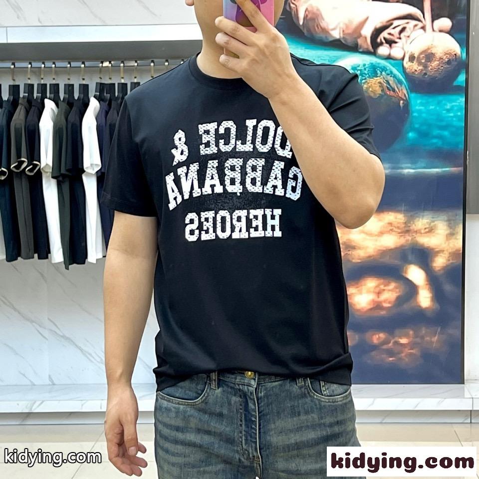 目を引く ロゴ 半袖Tシャツ ドルチェ&ガッバーナ Tシャツ 偽物 コットン ブラック-1