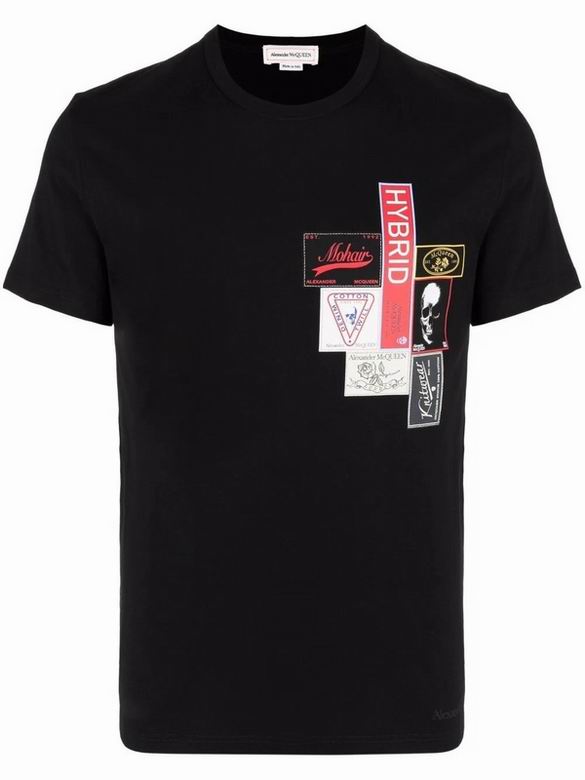 おしゃれ 快適 カジュアル シンプル ロゴ クルーネック アレキサンダー・マックイーン 半袖Tシャツ コピー ホワイト ブラック-1