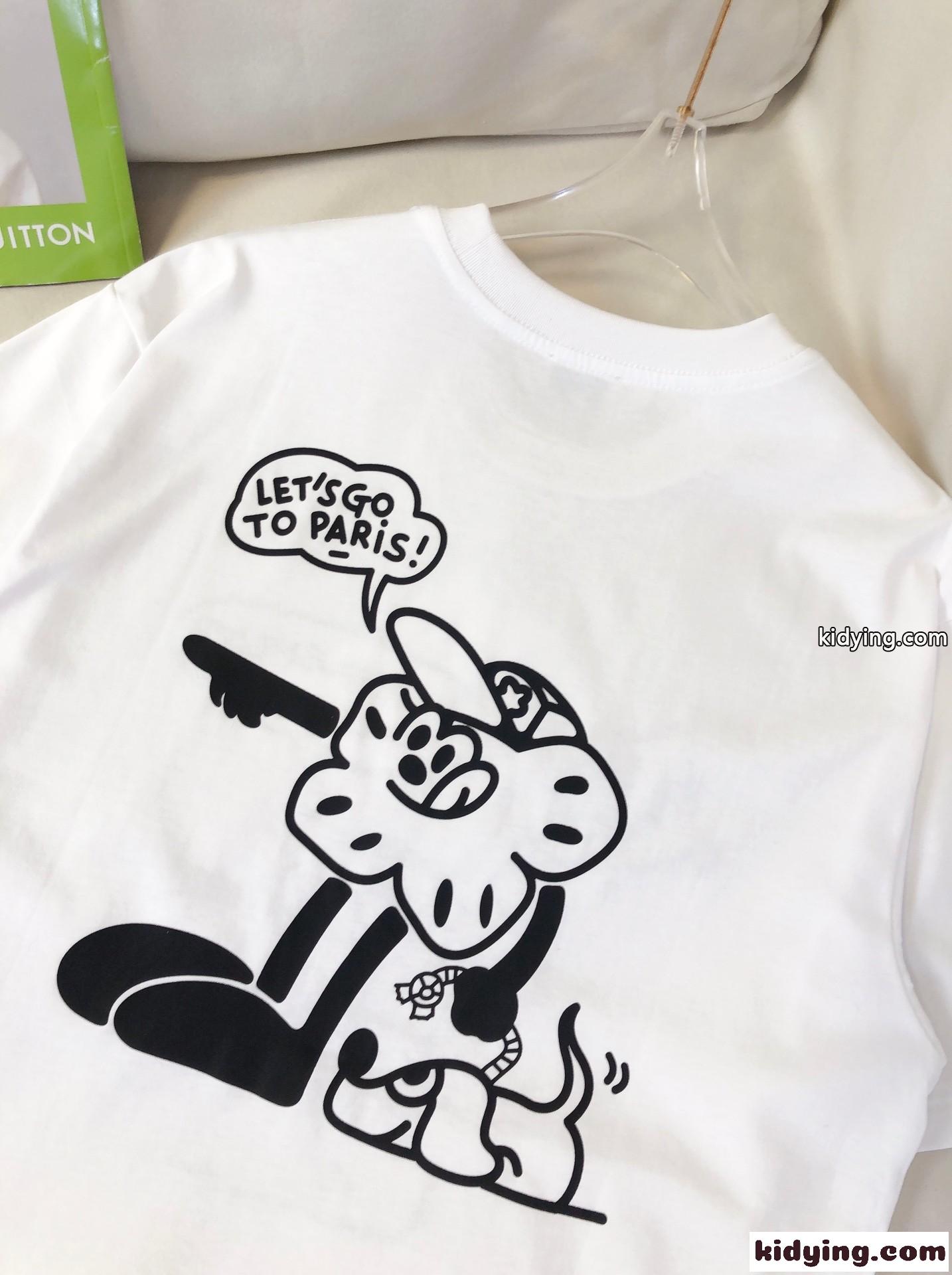 可愛い おしゃれ プリント クルーネック コットン 半袖Tシャツ ケンゾー Tシャツ コピー ホワイト-1