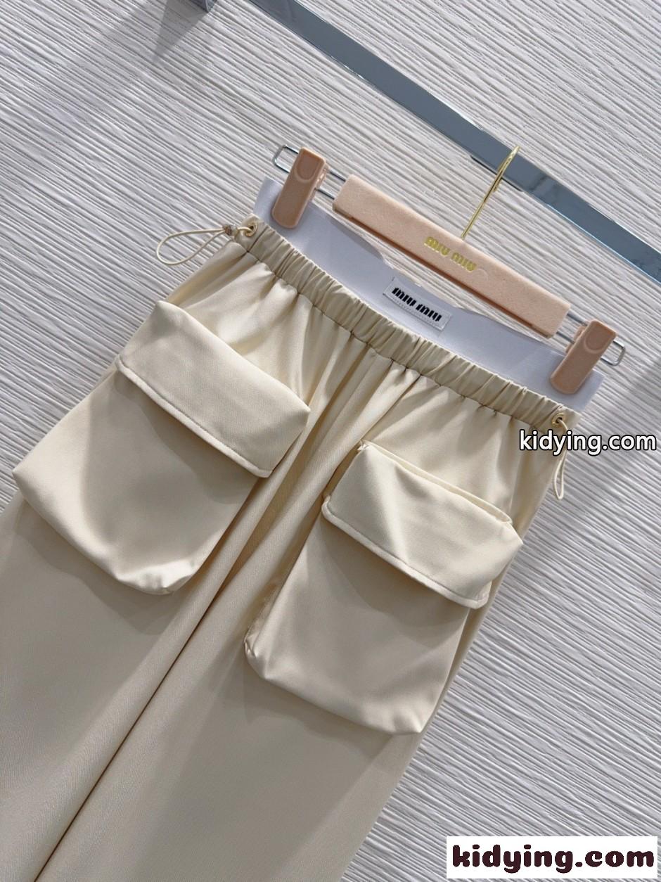 ロゴウエスト カーゴパンツ ミュウミュウ パンツ コピー ベージュ-2