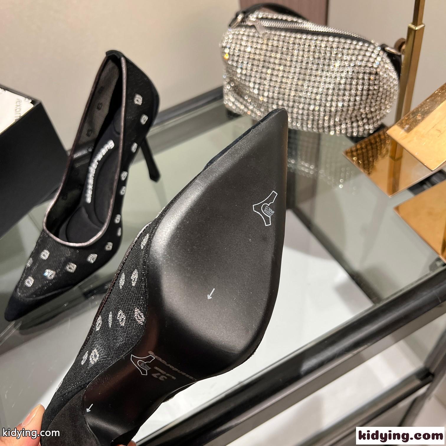 アレキサンダーワング パンプス コピー Delphine メッシュパンプス クリスタル装飾付き ブラック-3
