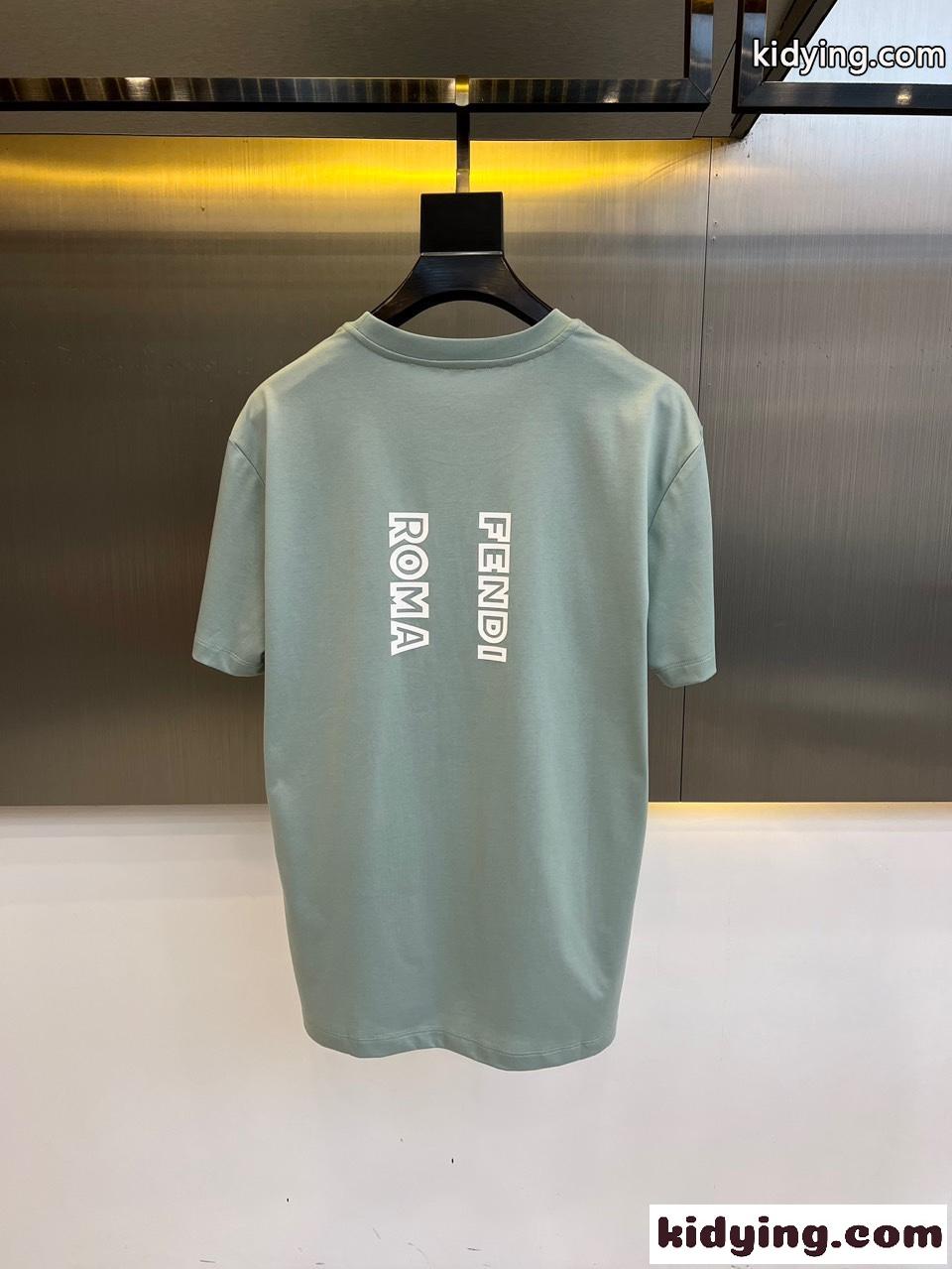 カジュアル シルケット コットン フェンディ 半袖Tシャツ コピー ブルー-4