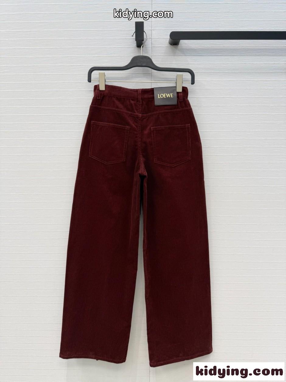 洗練された ベルテッド コーデュロイパンツ ロエベ パンツ コピー ボルドー-3