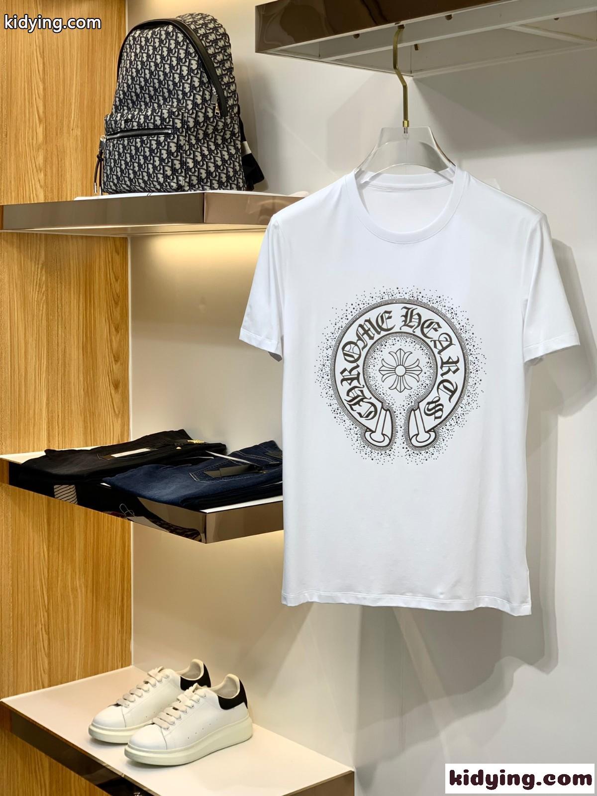 着心地抜群 柔らかい 通気性 クロムハーツ 半袖Tシャツ コピー カジュアル オシャレ ロゴ クルーネック ホワイト ブラック-2