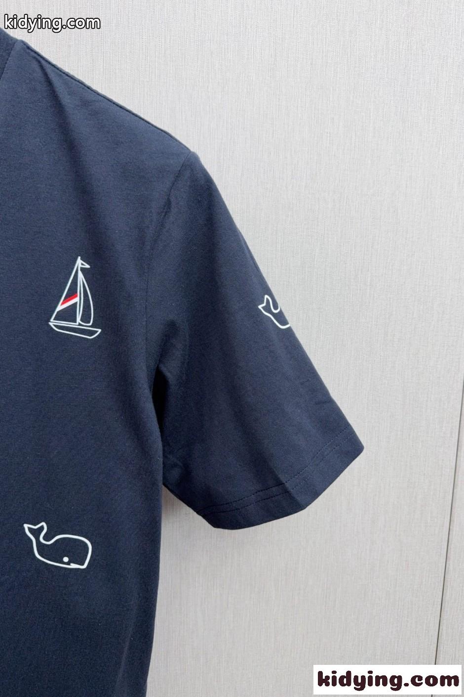 遊び心満載 クジラ ヨット 半袖Tシャツ トムブラウン Tシャツ コピー ネイビー-4