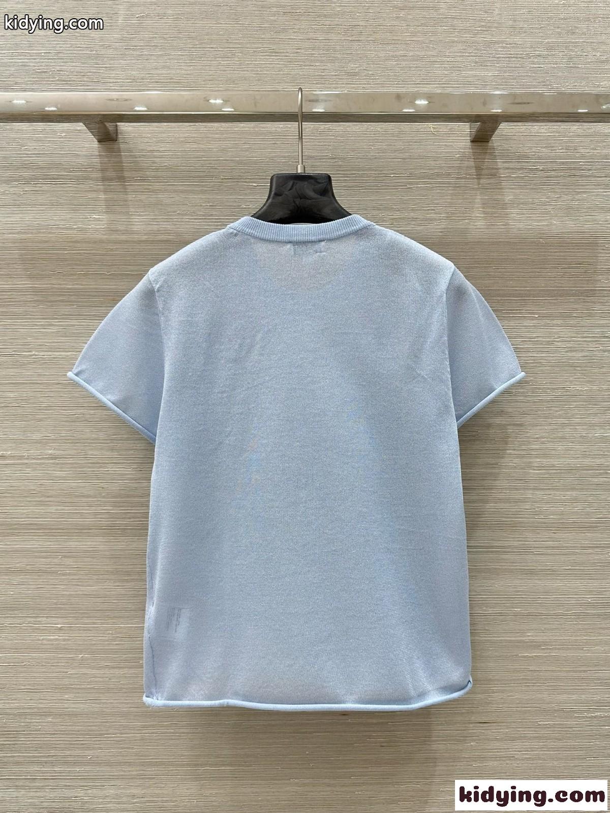 春夏 シンプル 半袖ニット トップス シャネル Tシャツ コピー ブルー-4