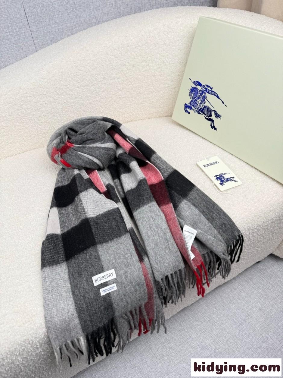 バーバリー チェック カシミアスカーフ 偽物 クラシック 人気 定番 グレー-4