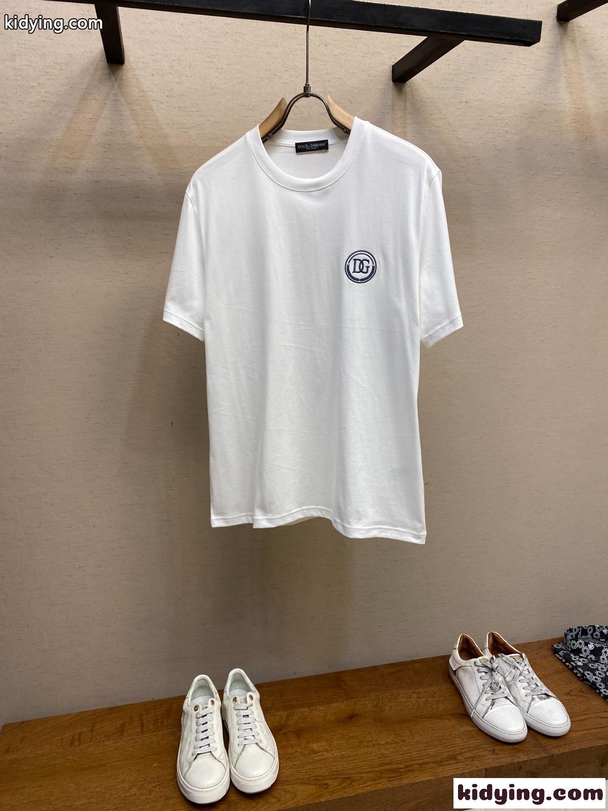 シンプル ロゴ 刺繍入り半 袖Tシャツ ドルチェ&ガッバーナ Tシャツ コピー コットン ホワイト-2