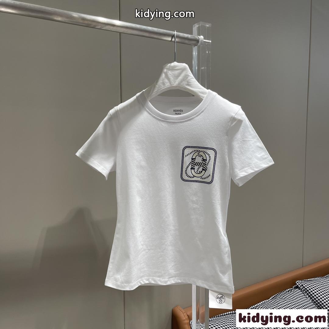 上品 カジュアル 春夏 新作 Canoe プリント 半袖Tシャツ エルメス Tシャツ コピー ホワイト-0