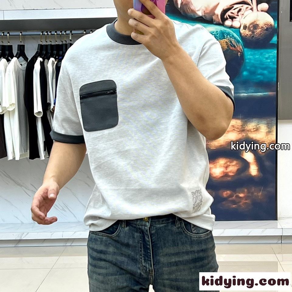 ロエベ Tシャツ 偽物 お洒落 カジュアル コットン 半袖Tシャツ クルーネック グレー-1