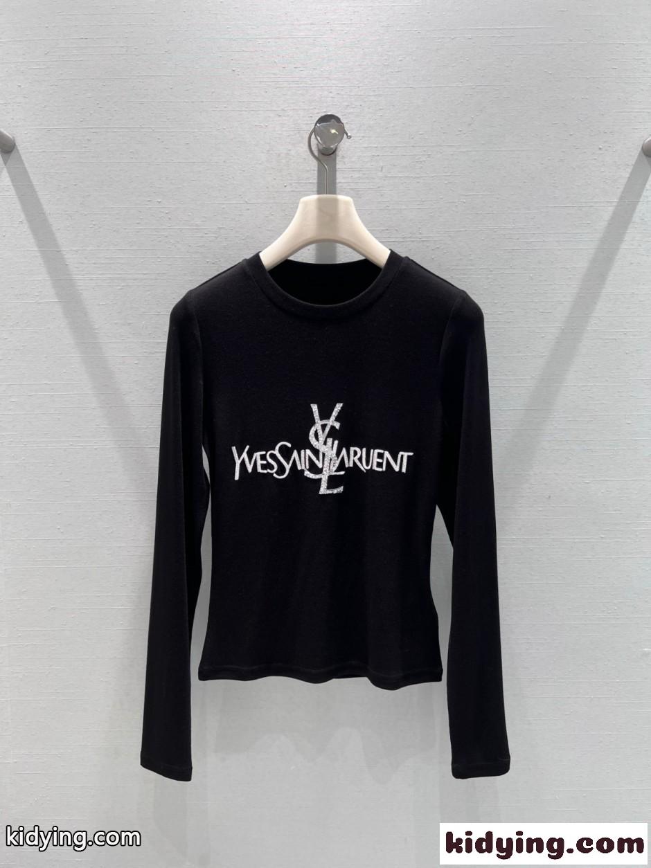シンプル 合わせやすい ロゴ入り 長袖Tシャツ イヴ・サンローラン Tシャツ 偽物 ブランク-2