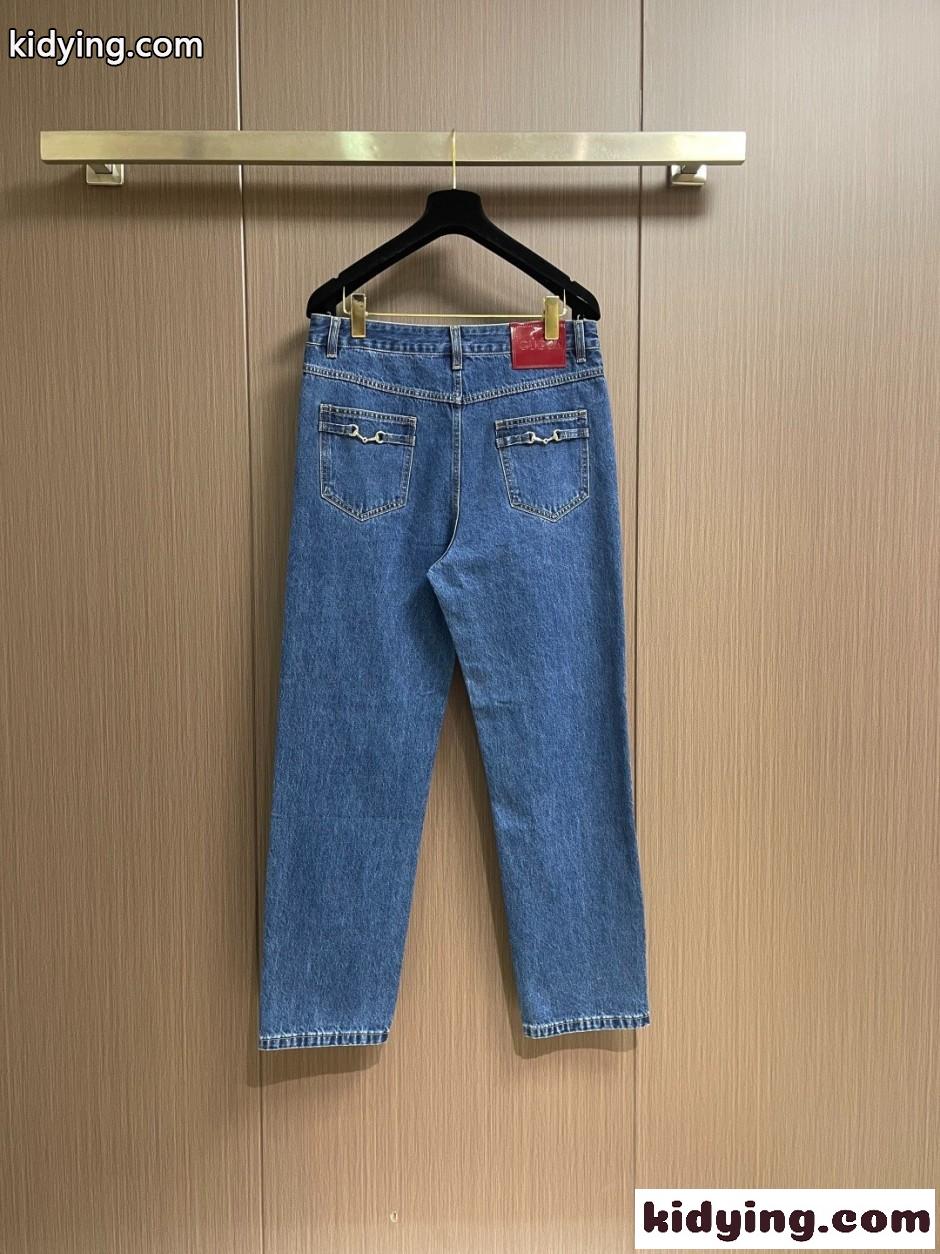 合わせやすい ホースビット付き デニムパンツ グッチ ジーンズ 偽物 ブルー-1