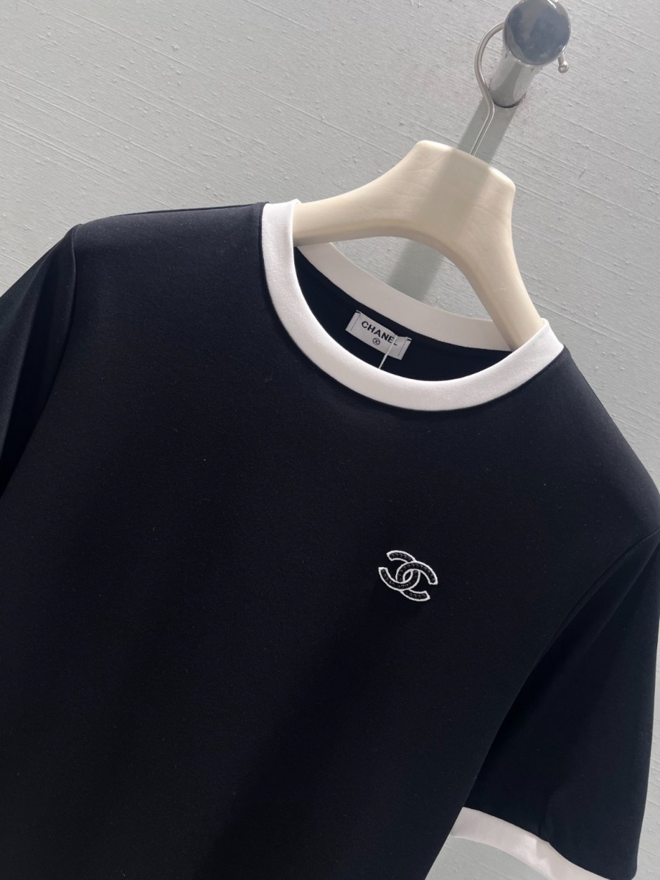 カジュアル コットン 半袖Tシャツ シャネル Tシャツ コピー ブラック-2