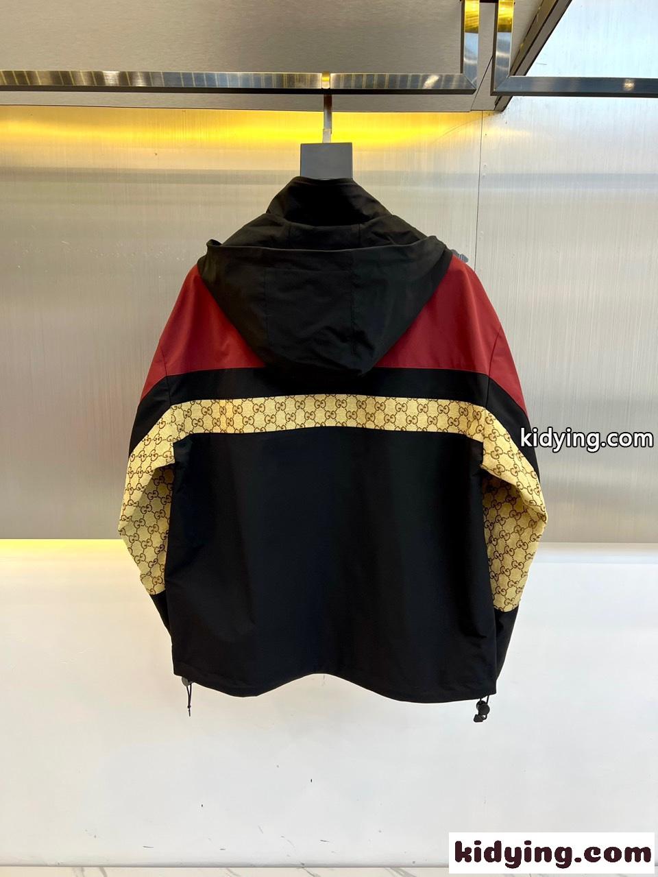 カジュアル お洒落 配色 ブルゾン グッチ ジャケット コピー フード付き アウター レッド-4