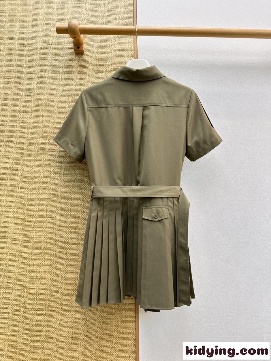 ショートスリーブ プリーツ シャツドレス ロエベ ワンピース 偽物 グリーン-3