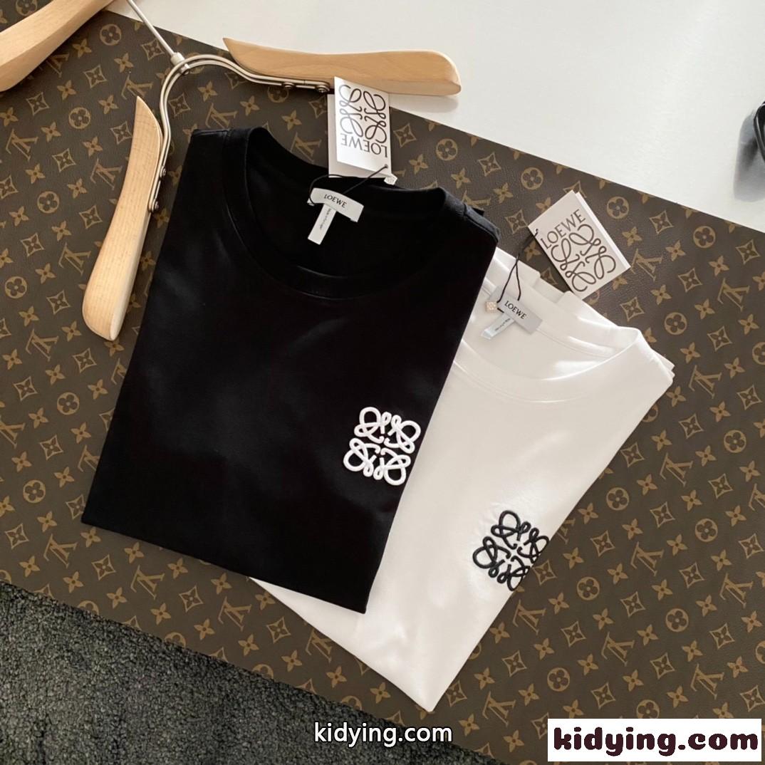 シンプル カジュアル 刺繍 レディース メンズ ゆったり ロエベ  半袖tシャツ コピー ホワイト ブラック ファッション-3